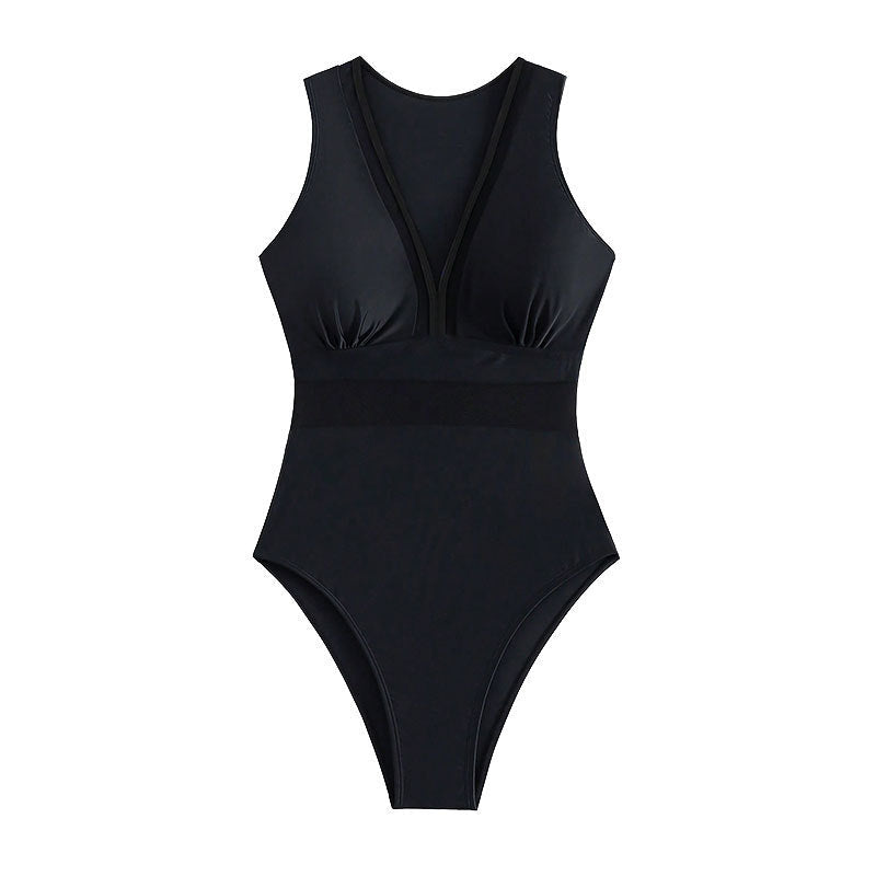Damen Einteiliger Badeanzug mit tiefem V-Ausschnitt und figurformendem Design