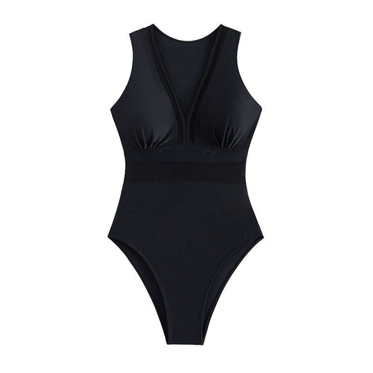 Damen Einteiliger Badeanzug mit tiefem V-Ausschnitt und figurformendem Design R&B