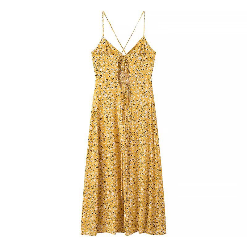 Damen Sommerkleid mit feinem Blumenmuster und verspielten Trägern R&B