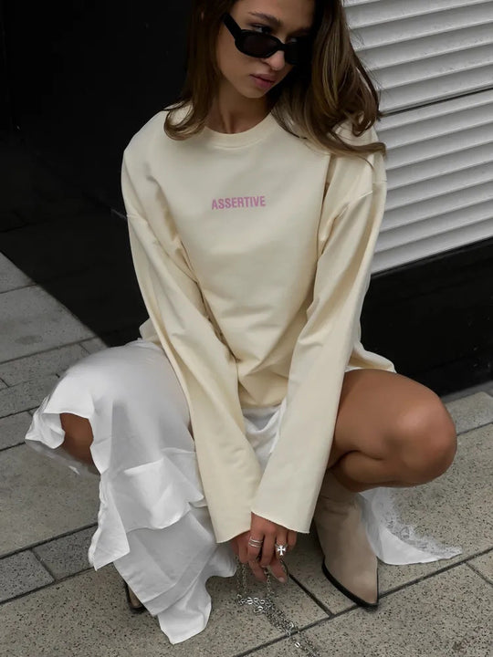 Damen Oversized Sweatshirt mit sportlichem Schriftzug R&B