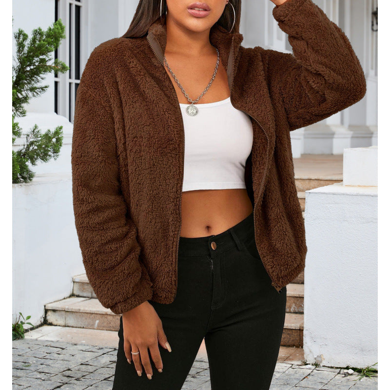 Damen Kuschelige Fleecejacke mit hohem Kragen und Reißverschluss R&B