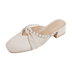 Damen Elegante Mules mit modischem Perlenverzierung und kreativen Schleifen R&B
