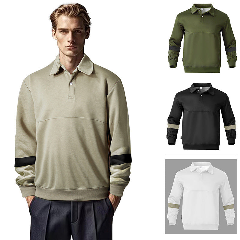 Herren sportlicher Langarm-Polo mit modernem Design und Kontrastärmel R&B