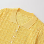 Damen Kurzarmpullover mit luftiger Lochstruktur und elegantem Kragen R&B