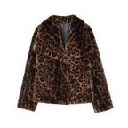 Damen nan kurze Kunstfelljacke mit Wildmuster, V-Ausschnitt und taillierter Silhouette R&B