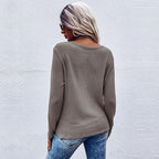 Damen lässiger V-Ausschnitt Pullover mit Knopfdetails und Knotendesign R&B
