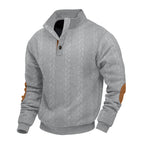 Herren nan Zopfmuster-Pullover mit Stehkragen, halber Knopfleiste und Ellbogenpatches R&B