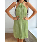 Damen Plissiertes Sommerkleid mit Neckholder und fließendem Schnitt R&B