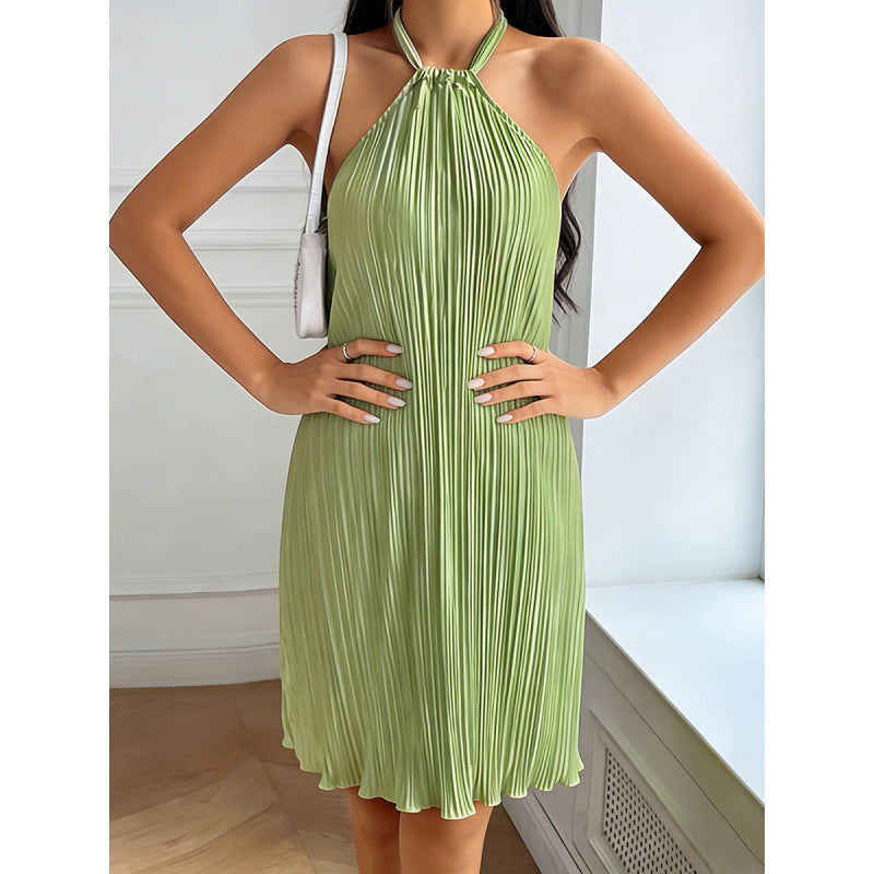 Damen Plissiertes Sommerkleid mit Neckholder und fließendem Schnitt R&B