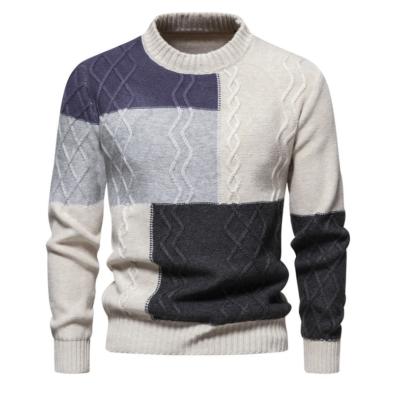 Herren Strickpullover mit modernem Zopfmuster und buntem Blockdesign