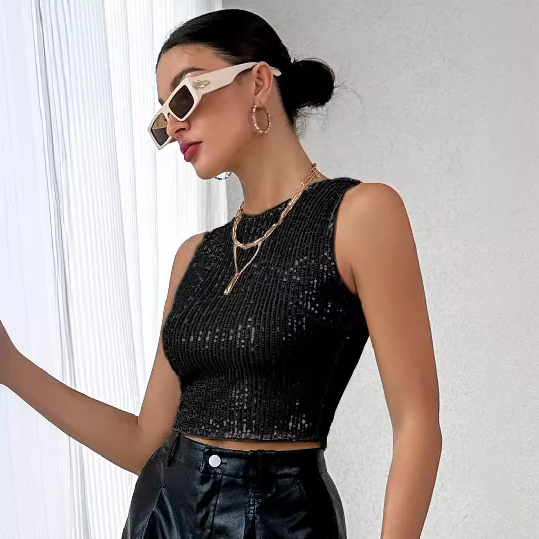 Damen Glitzerndes Crop-Top mit geripptem Design R&B