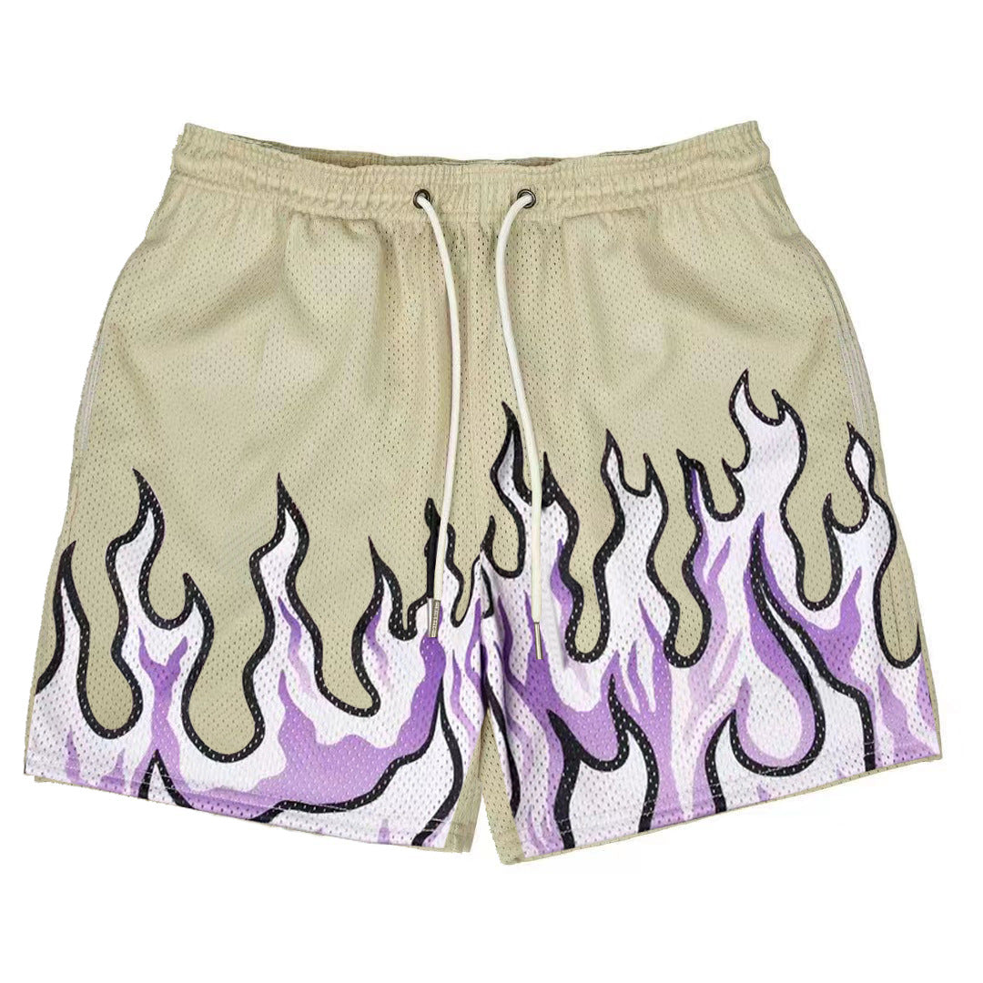 Damen Sportliche Mesh-Shorts mit trendigem Flammenmuster R&B