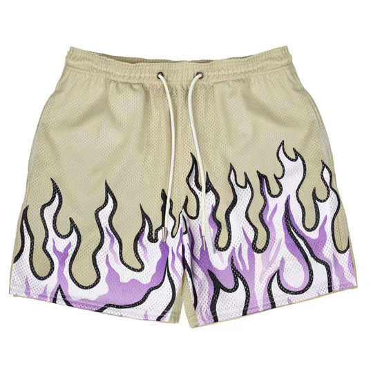 Damen Sportliche Mesh-Shorts mit trendigem Flammenmuster R&B