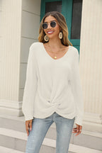 Damen lässiger V-Ausschnit Pullover mit knoten Detail R&B