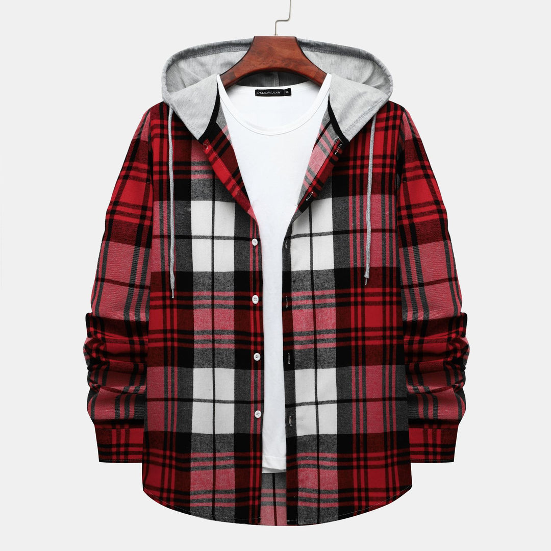 Herren Karohemdjacke mit integrierter Kapuze und modischem Design R&B