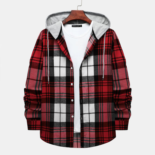 Herren Karohemdjacke mit integrierter Kapuze und modischem Design R&B