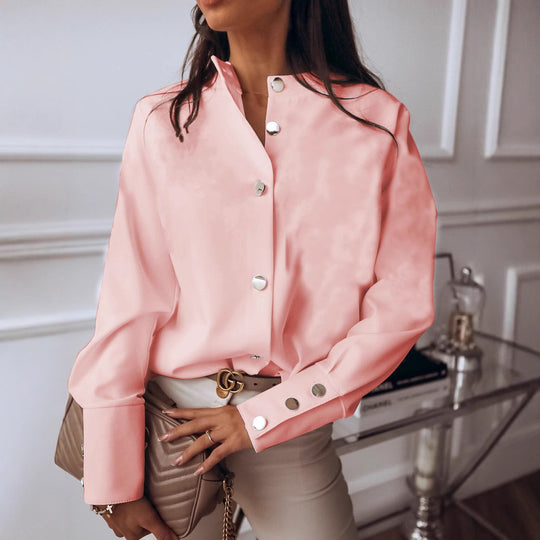 Damen elegante Bluse mit innovativem Knopfdesign und modernen Akzenten R&B