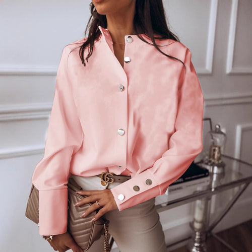 Damen elegante Bluse mit innovativem Knopfdesign und modernen Akzenten R&B