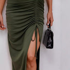 Damen ärmelloses Kleid mit dekorativen Knopf-Details und Raffungen R&B
