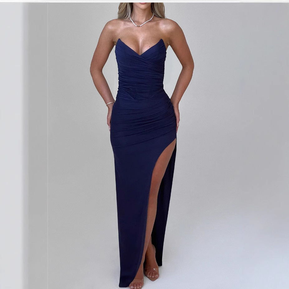 Damen Elegantes Wickelkleid mit schulterfreiem Design und hohem Schlitz R&B