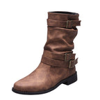 Damen nan lässige knöchelhohe Stiefelette mit gerafftem Schaft, dekorativen Schnallenriemen und flexibler Profilsohle R&B