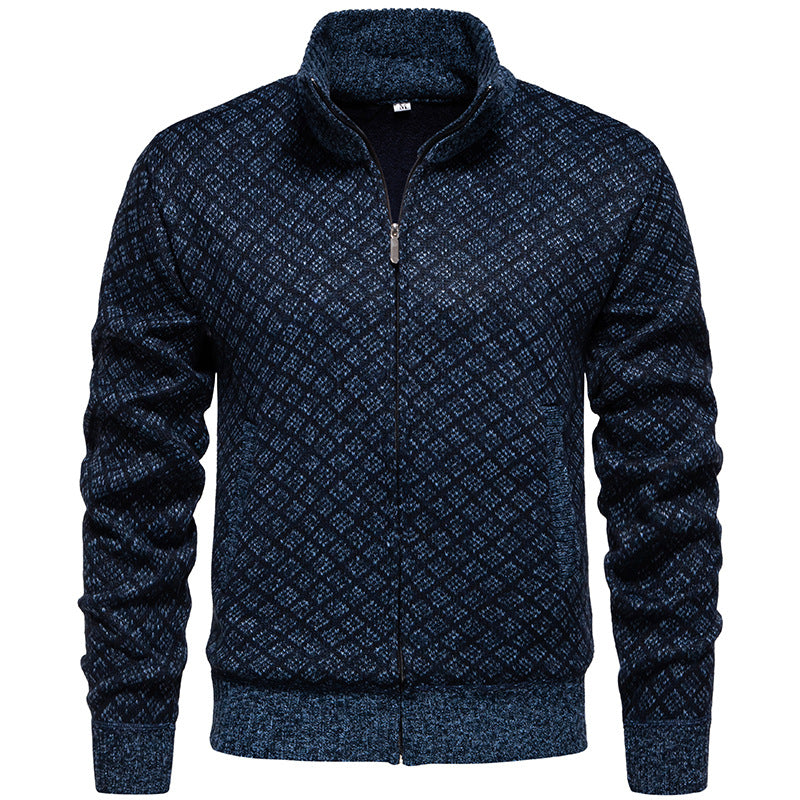 Herren Strickjacke mit modernem Zipper und feinem Karomuster R&B
