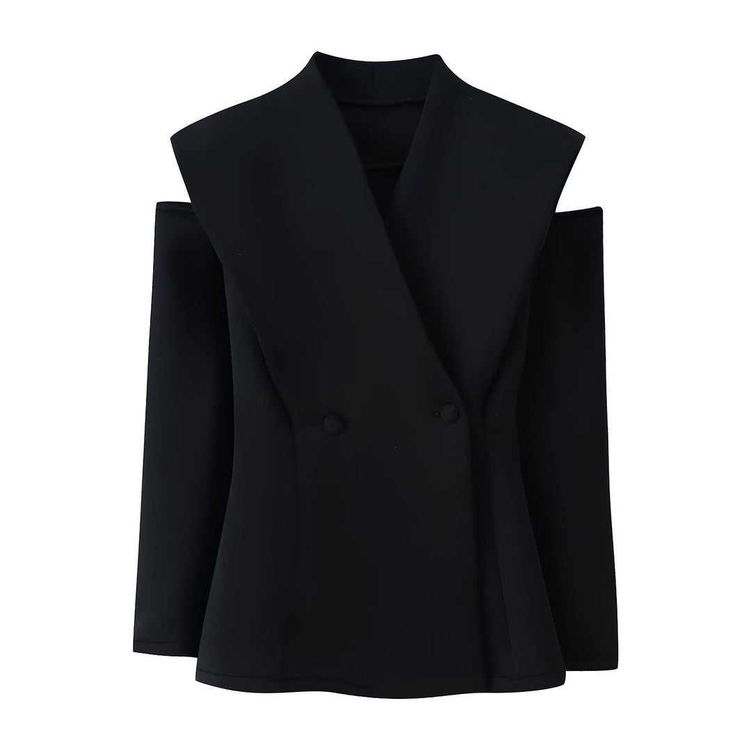 Damen elegante Blazerjacke mit modernem Schnitt und außergewöhnlichem Kragen R&B