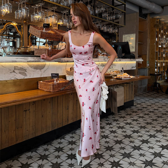 Damen Elegantes Maxikleid mit zarten Blumendrucken und figurbetontem Schnitt R&B