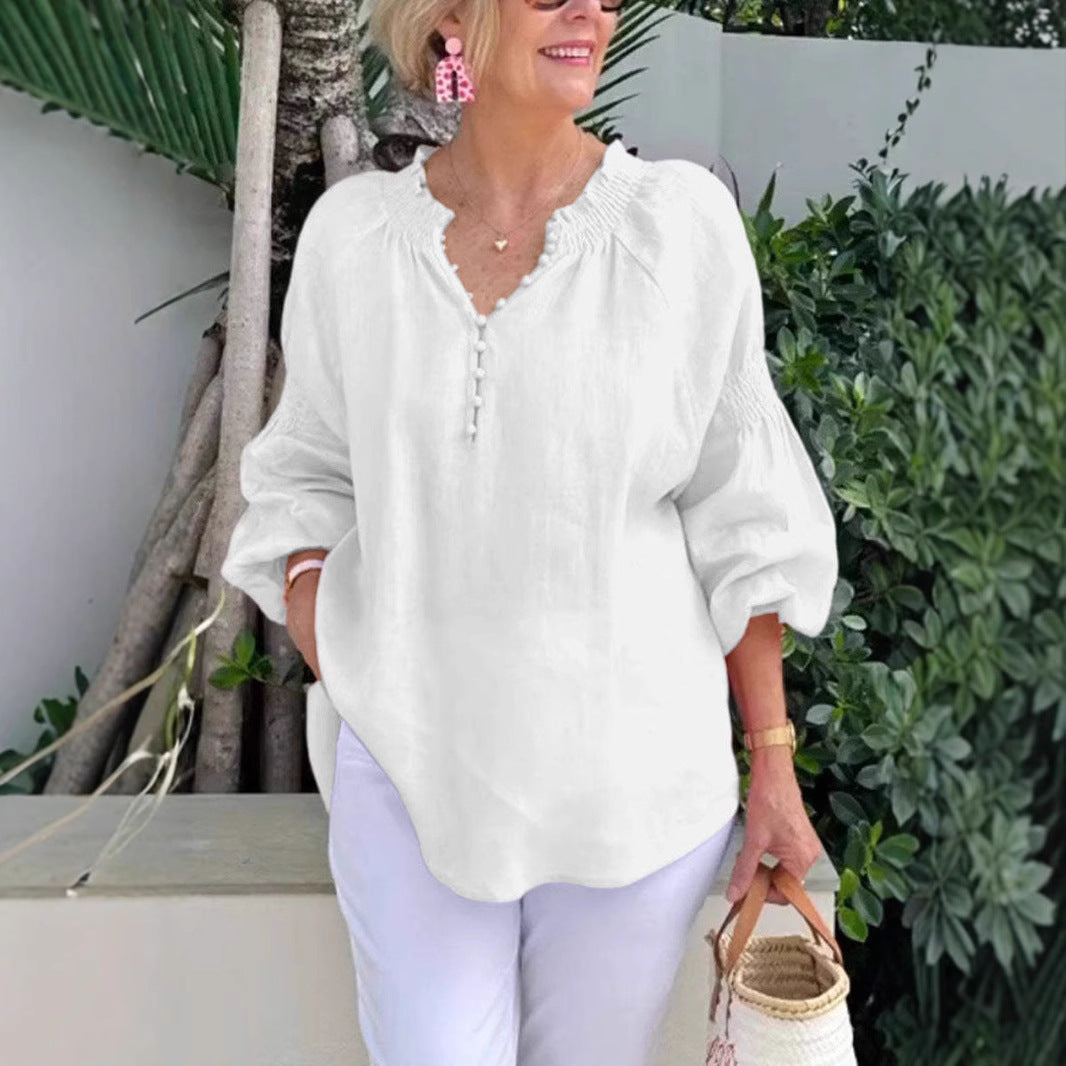Damen luftige Bluse mit Smock-Ärmeln R&B
