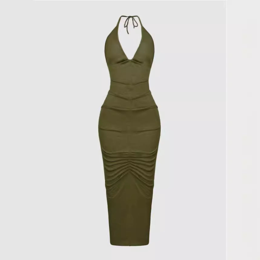 Damen Elegantes Maxikleid mit tiefem V-Ausschnitt und Raffung R&B