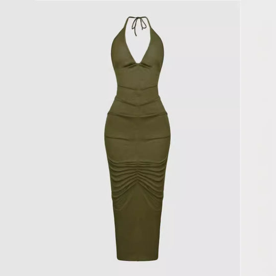 Damen Elegantes Maxikleid mit tiefem V-Ausschnitt und Raffung R&B