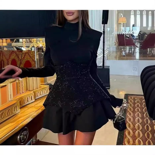 Damen Glamouröses Cocktailkleid mit strukturiertem Oberteil und voluminösem Rock R&B