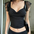 Damen elegantes Top mit schulterfreien Rüschendetails R&B