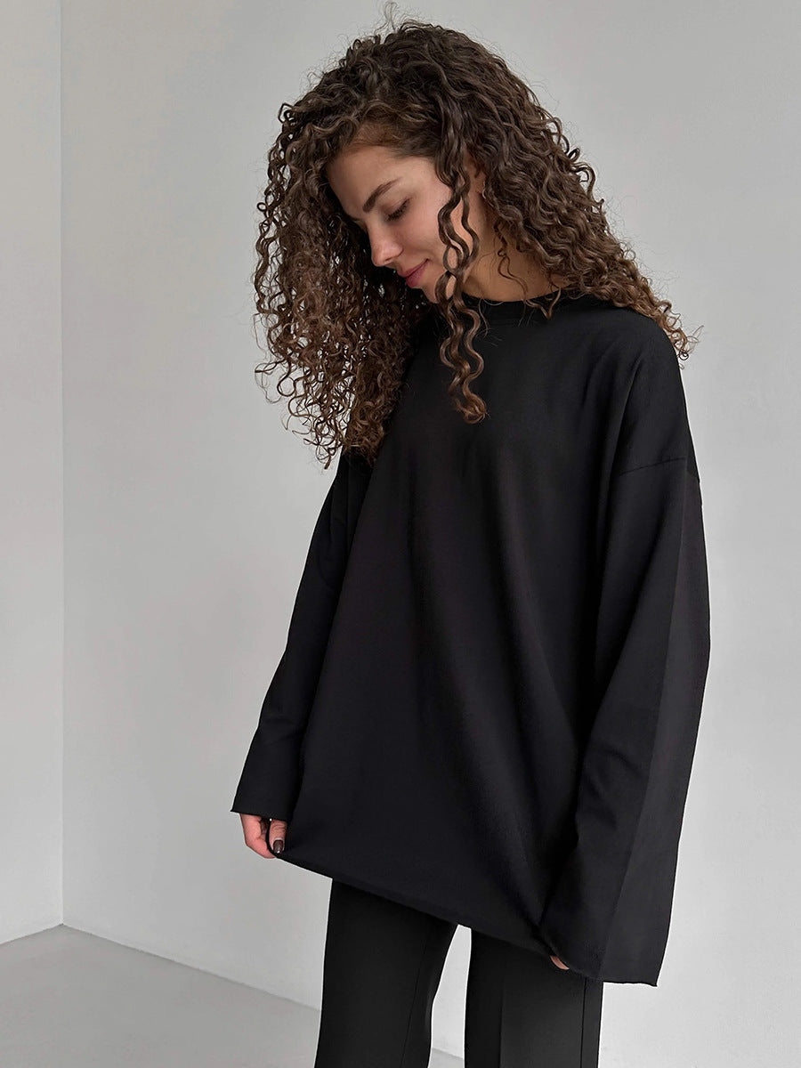 Damen Oversize Langarmshirt mit hohem Kragen R&B