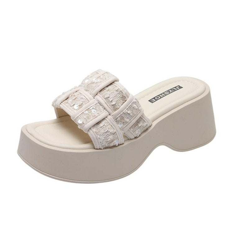 Damen Glitzernde Plateau-Pantoletten mit bequemer Sohle R&B