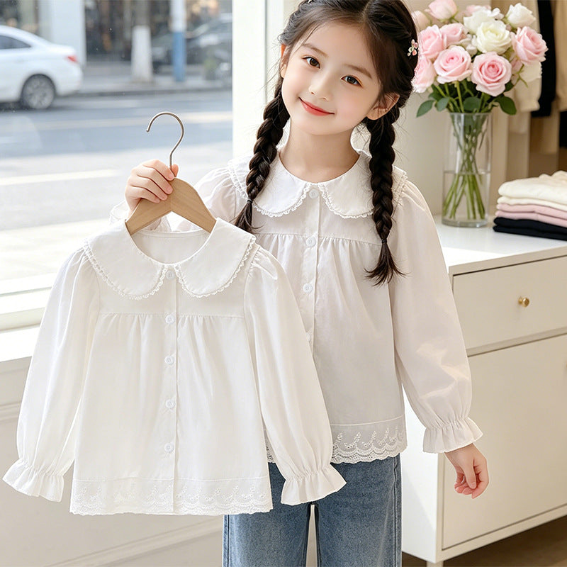 Mädchen elegante Bluse mit rüschenbesetztem Kragen R&B