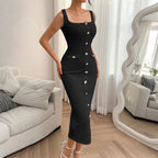 Damen Knielanges Kleid mit Knopfdetails und praktischen Taschen R&B