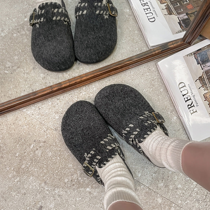 Damen Filzclogs mit modischer Schnallenverzierung und kuscheligem Innenfutter R&B