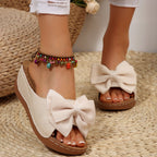 Damen Wedge-Pantoletten mit dekorativem Schleifen-Design und rutschfester Sohle