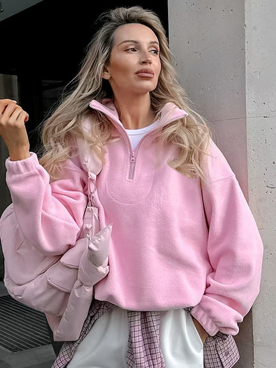 Damen Kuscheliger Fleece-Pullover mit kurzem Reißverschluss R&B