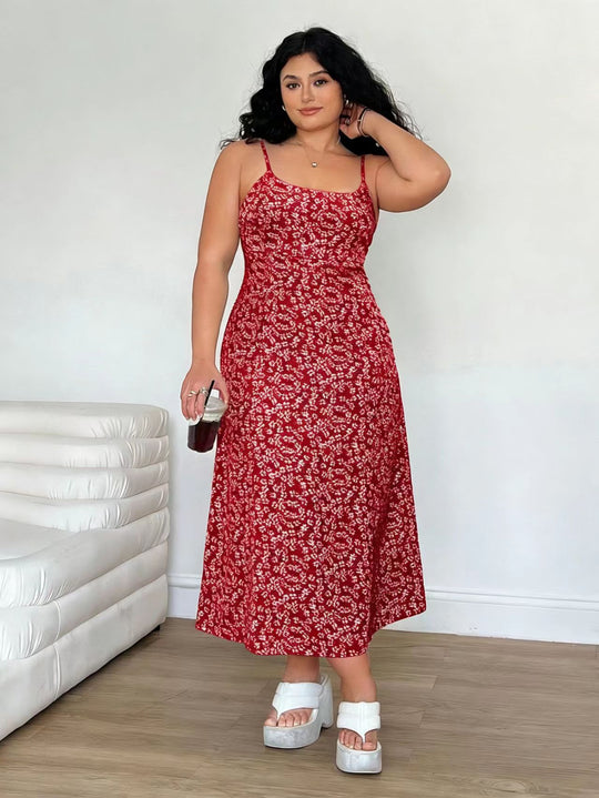 Damen Maxikleid mit feinem Blumenmuster und verstellbaren Spaghettiträgern R&B