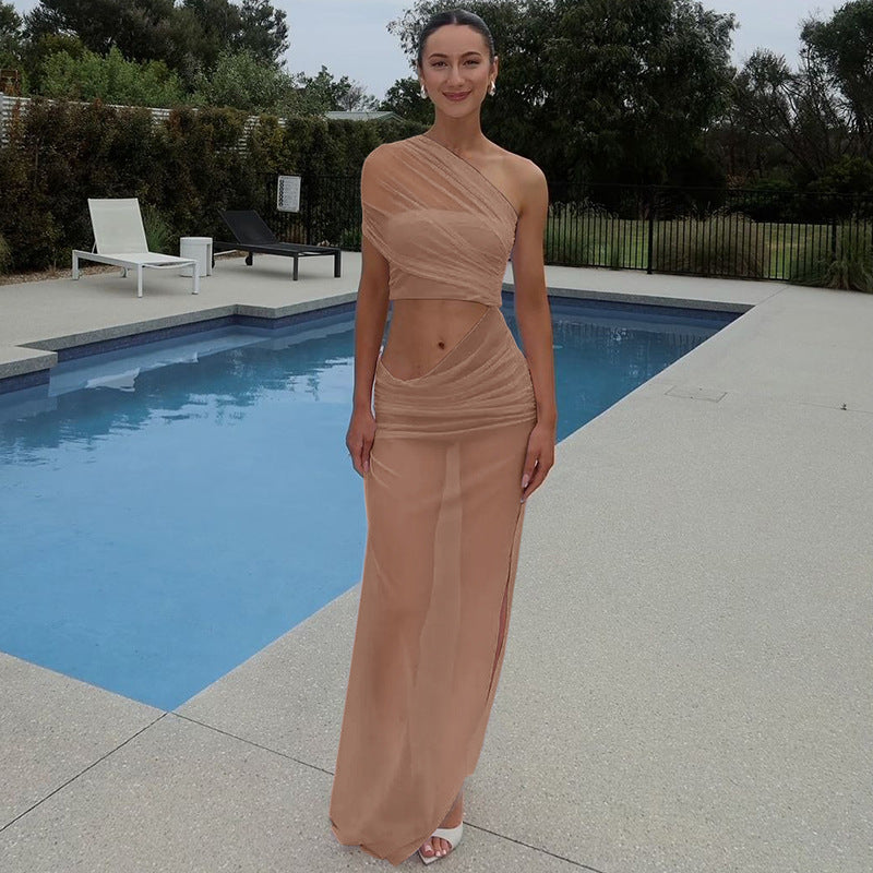 Damen Elegantes Wickelmaxikleid mit asymmetrischem Ausschnitt R&B