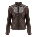 Damen nan taillierte Kunstlederjacke im Bikerstil mit Stehkragen und gesteppter Seitenpartie R&B