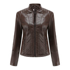 Damen nan taillierte Kunstlederjacke im Bikerstil mit Stehkragen und gesteppter Seitenpartie R&B