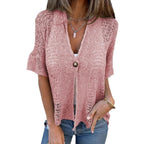 Damen Strickbluse mit leichtem GewR&Be und dekorativem Knopf R&B