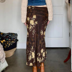 Damen Maxi-Rock mit floralem Design und transparenter Chiffon-Überlage R&B