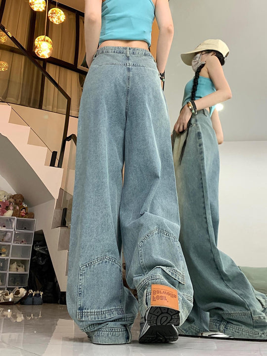 Damen Oversized Denim-Hose mit weitem Bein und modischem Schnitt R&B