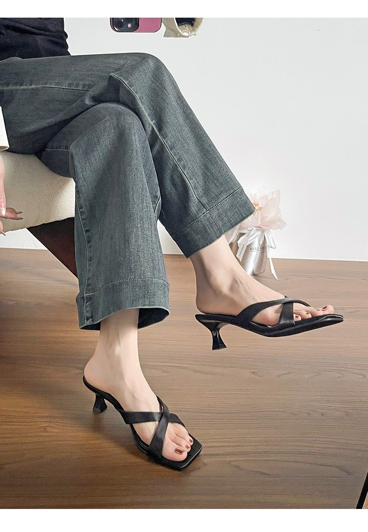 Damen elegante Cross-Over Sandalen mit modischem Absatz R&B