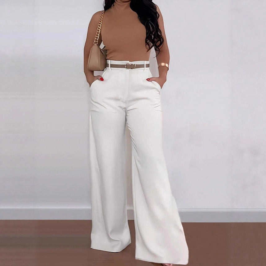 Damen Weitgeschnittene Elegante Anzughose mit Gürtel R&B
