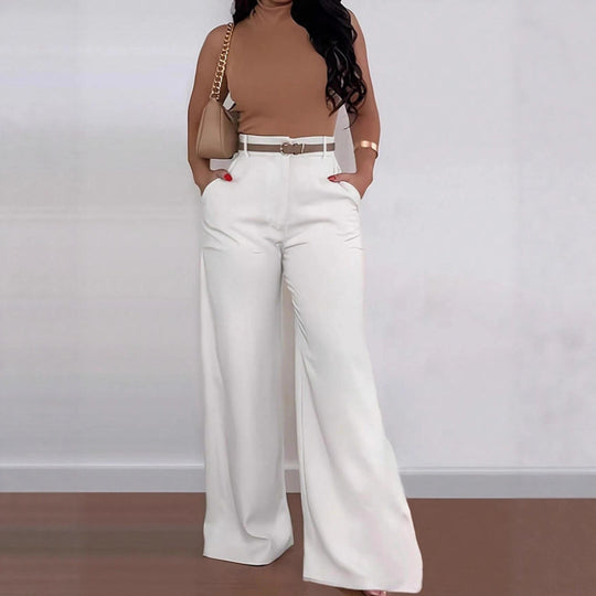 Damen Weitgeschnittene Elegante Anzughose mit Gürtel R&B